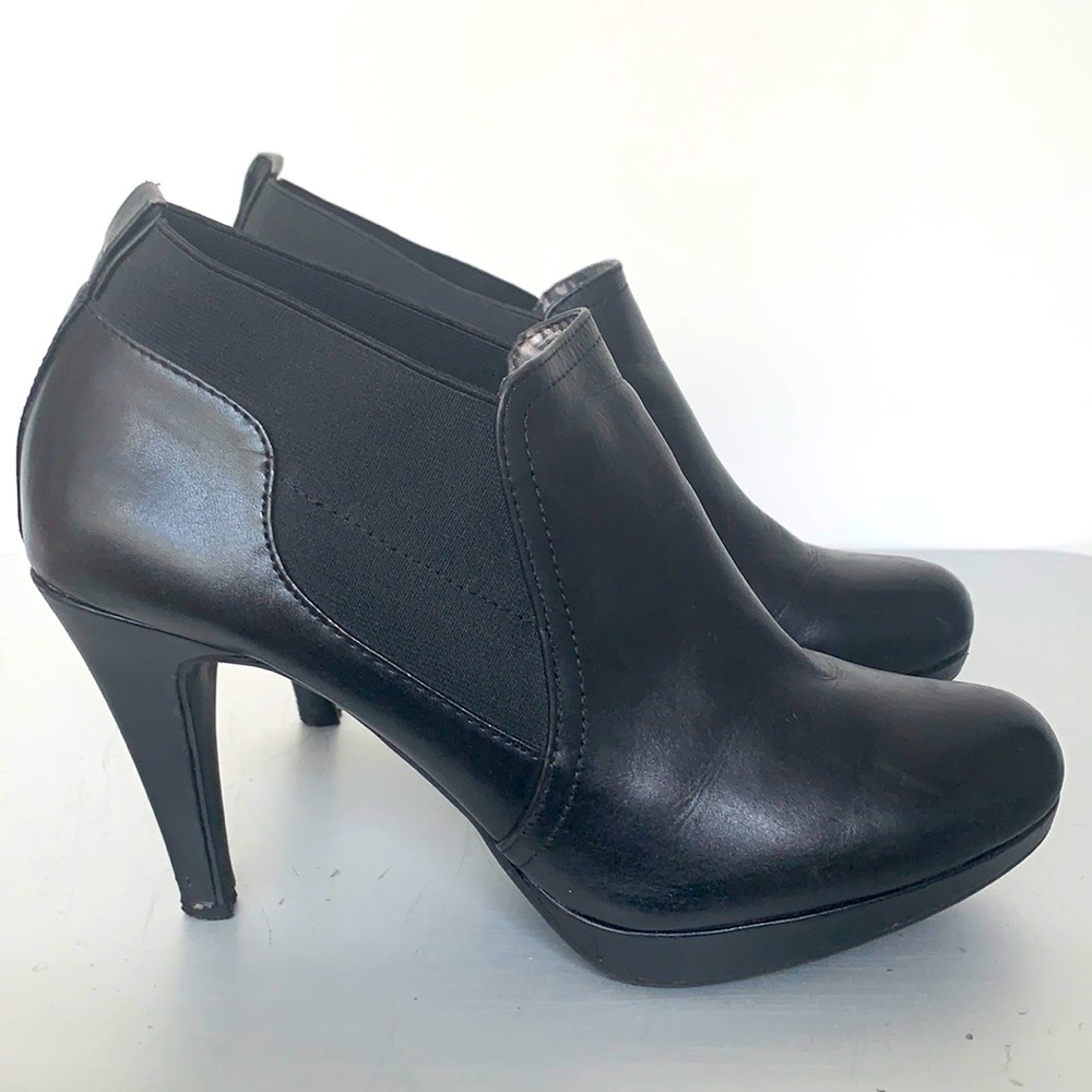 Platform booties with heels in black leather
